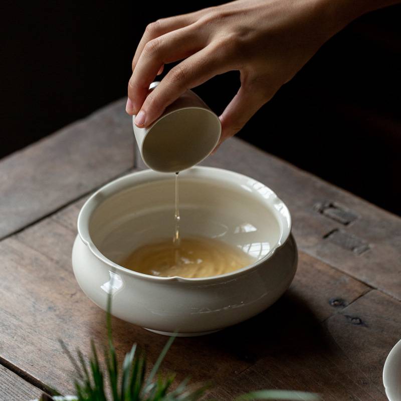 出禾草木灰大号建水茶道配件陶瓷茶洗废水缸竹子家用大号水盂摆件