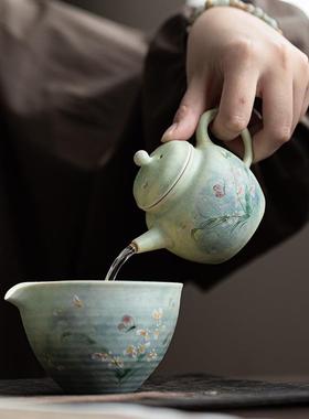 陶瓷茶壶纯SY-312-手绘水彩风文泡心兰单壶夫茶家用壶小容陶量茶