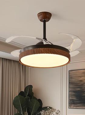 复中胡桃木纹风扇灯餐厅一油体吊扇灯法式古奶风古隐形客厅902电扇灯