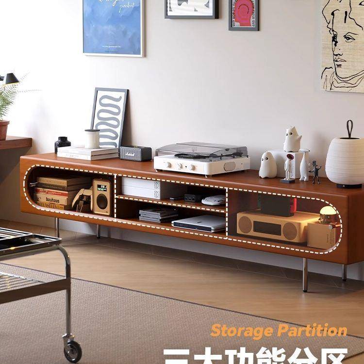 家用音乐盒电视柜实木中古风小户型玻璃移门储物柜复古落地电视柜