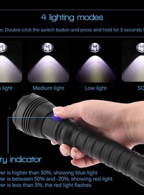 新款XHP70二代强光户充电潜水A280手筒外高亮电LED100米400lm