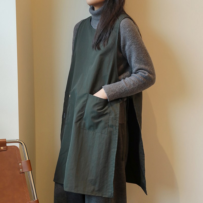 马甲式围裙女厨房家用防水防油花艺美甲师画画冬季工作服定制