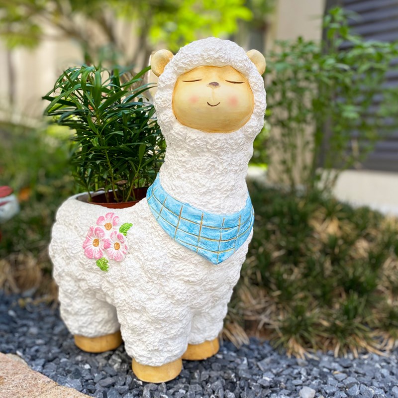 卡通羊驼真动物花盆花园户外庭院幼儿园装饰摆件院子造景布置