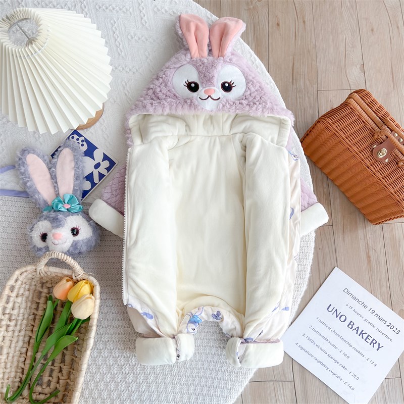 婴儿羽绒服冬季连体衣女宝宝公主哈衣加绒保暖新生儿冬装外出抱衣