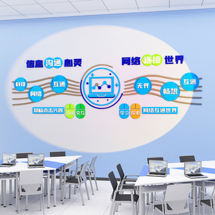 信息网络科技电脑教室墙面装饰班级文化墙贴纸学校培训机构背景墙