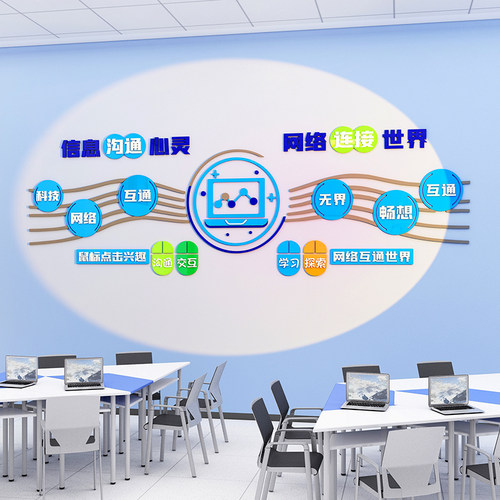 信息网络科技电脑教室墙面装饰班级文化墙贴纸学校培训机构背景墙