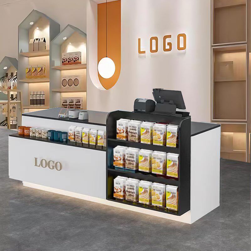 超市收银台展示柜一体吧台桌小型置物架商用餐饮奶茶店前台接待台图片