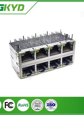 压屏蔽2x4多端口RJ45专业母RJ4集PCB连接器千5兆QVW成变器