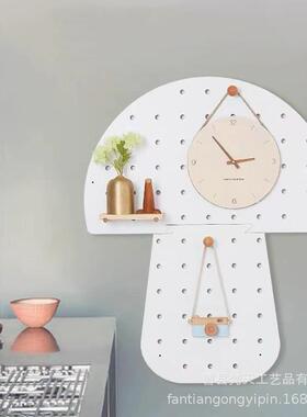 木制蘑菇造型洞洞板实墙QWN架壁装饰架家收用墙上纳玄关收纳木置