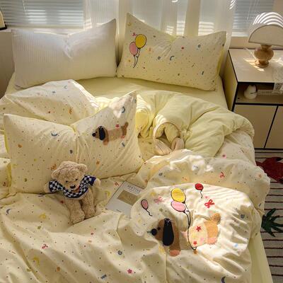 225新款云朵棉毛巾四件套小绣清新卡床通三2025111J件套品家用床0