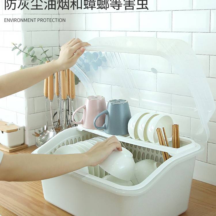 装碗筷收纳盒特大碗柜塑料带盖厨房放碗碟沥水架餐具收纳箱置物架