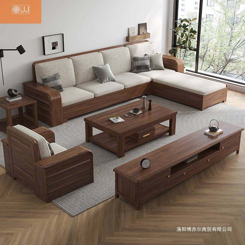 新中式高箱储物转角贵妃冬夏两用现代简约南美黑胡桃木全实木沙发