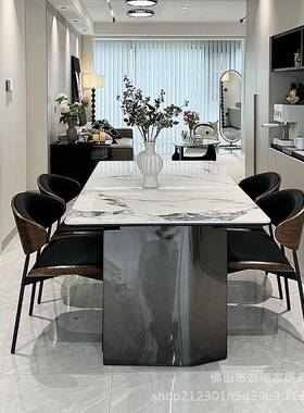 岩板桌轻奢长现代简约小方户型家用高端意餐式极简奢石形UPI桌椅