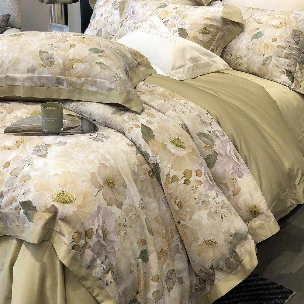 式田园花卉长绒棉数码印花美四件套mTGH全棉轻奢1.8床单床被套品