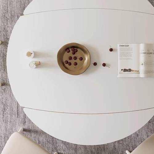 圆形岩板餐桌代户家用现简约小轻奢型实木奶油风伸缩折叠可725变