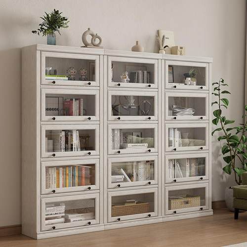 书柜带柜门W60-L4体家整墙防用实木书架带玻璃门尘客厅落地儿童储