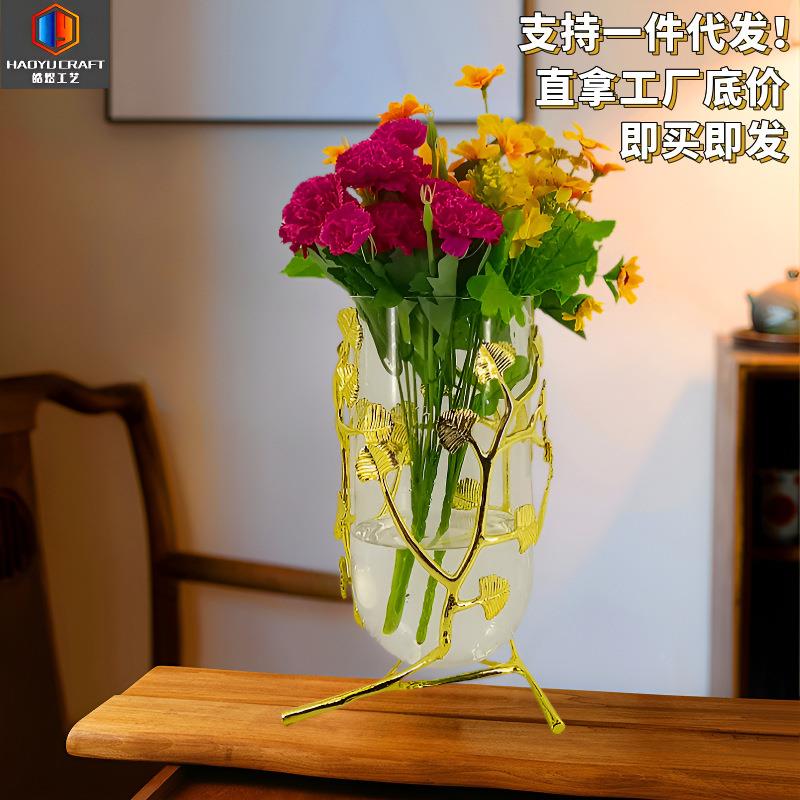 网高档玻璃花瓶摆件轻器奢玄关桌面装饰品软装饰品欧美水培饰鲜花