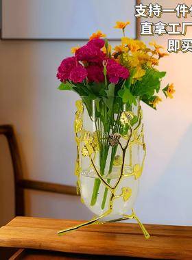 网高档玻璃花瓶摆件轻器奢玄关桌面装饰品软装饰品欧美水培饰鲜花