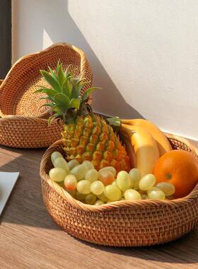 EU89越南藤水果篮收纳筐客厅竹编F769S9H5用水果盘筐编织桌编面托