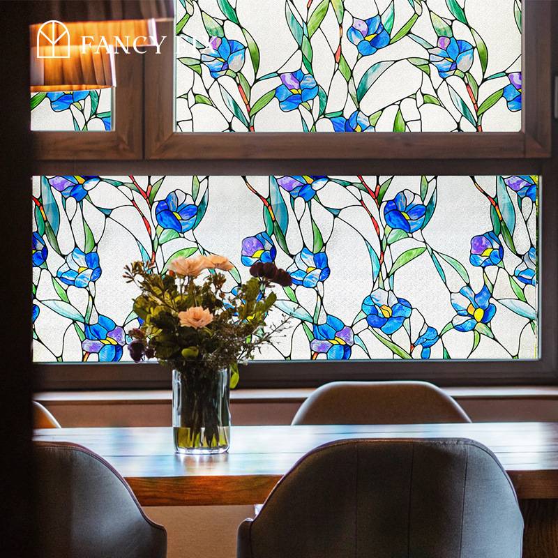 pvc法式玻璃贴纸蒂凡尼静电贴膜卫生间彩绘艺术装饰窗户复古窗花
