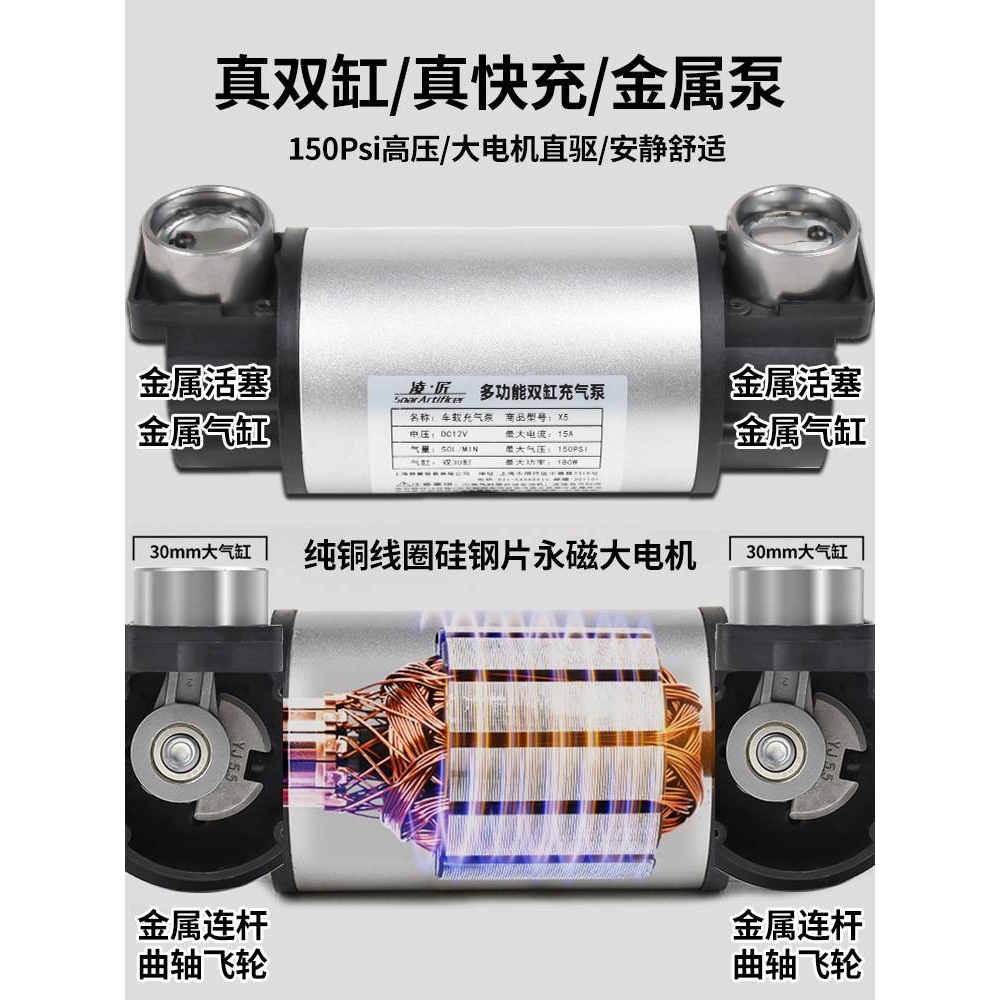 凌匠多功能SUV车载充气泵双缸高压大功率电动汽车用轮胎打气泵12V