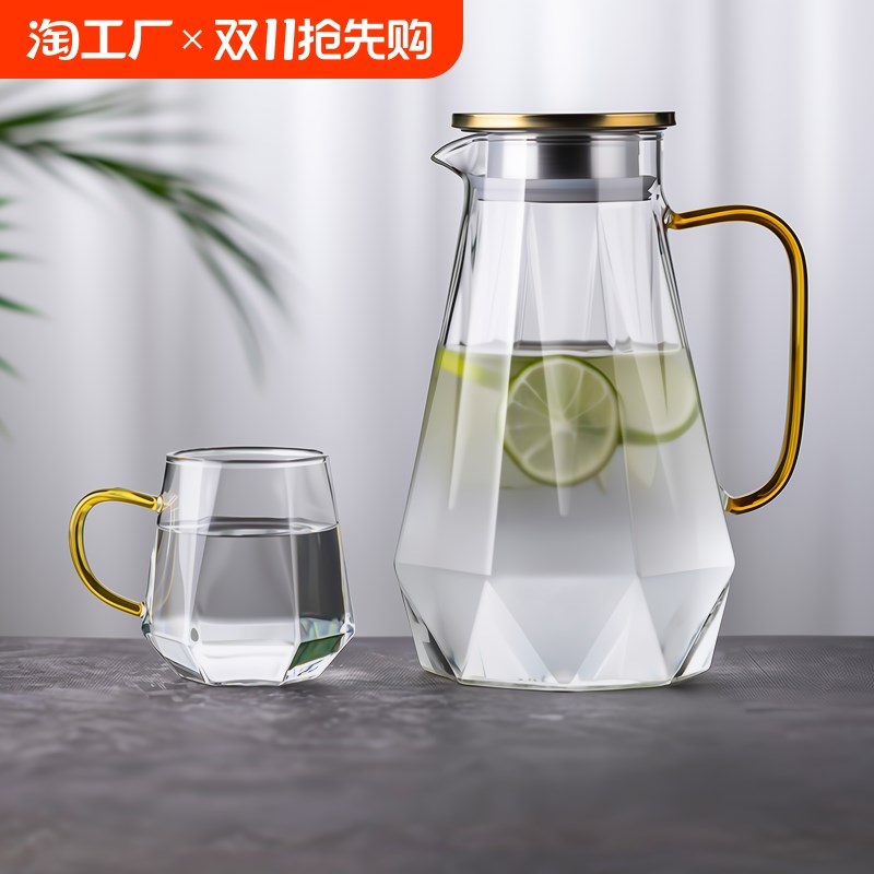 凉水壶玻璃耐高温冷水壶家用大容量茶壶凉水杯开水高硼Z硅冷热两