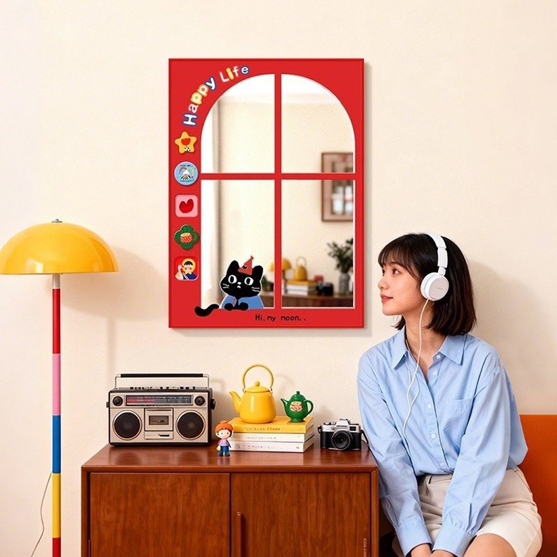 多巴胺卡通可爱猫咪假窗户装饰镜客厅餐厅卧室卫生间挂画玄关壁挂,家居饰品,现代装饰画,淘宝优惠券,粉丝福利购,淘宝优惠卷