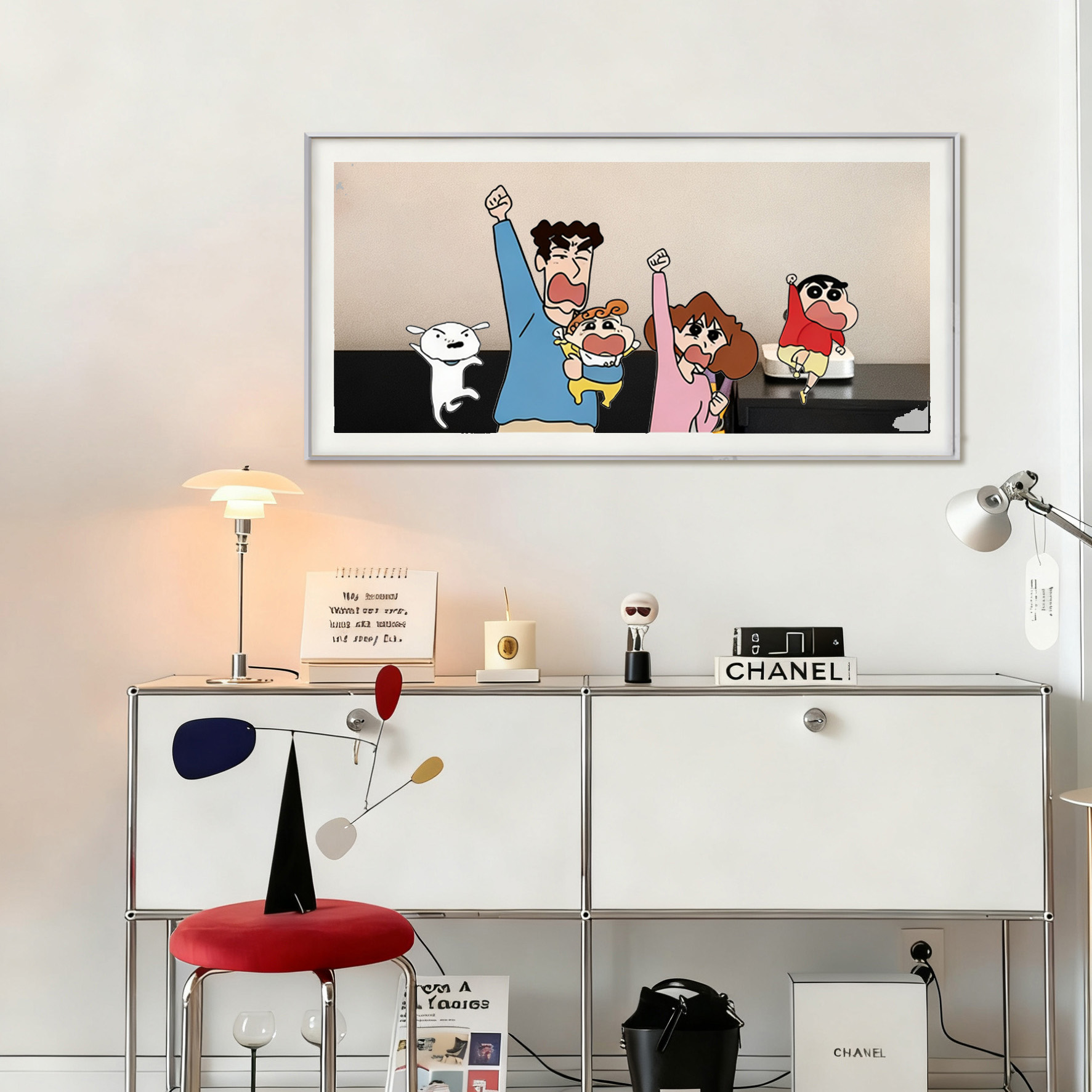 现代简约蜡笔小新卡通动漫装饰镜画客厅卧室儿童房真镜子玄关摆件