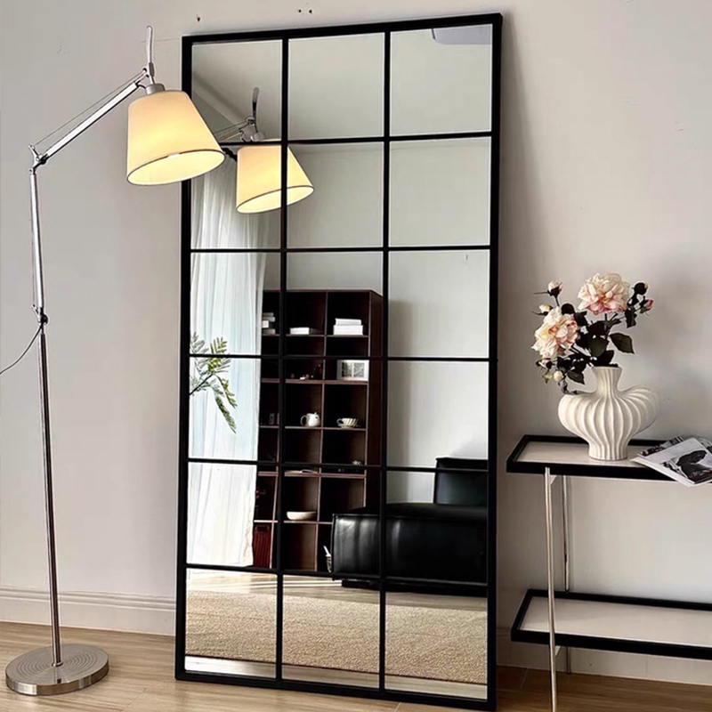 全身落地家用卧室客厅全身穿衣镜网红ins风镜子网红方形大格镜子