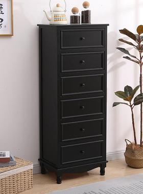 斗柜实木美式纳收储物柜J518卧室墙床尾柜客厅靠子小柜置物黑色五斗柜