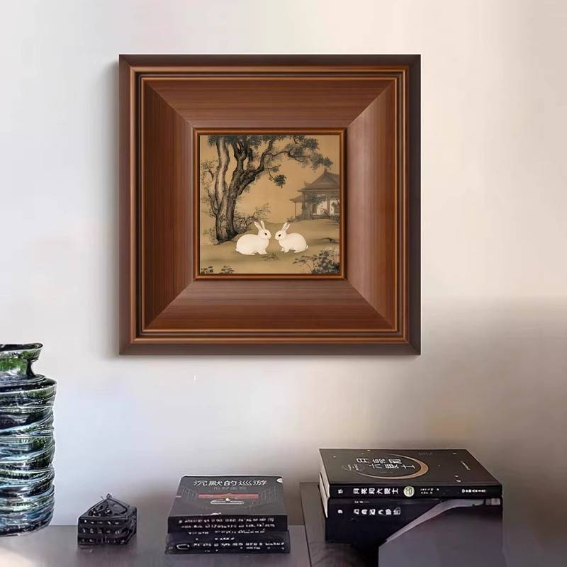 宋代美学中古风客厅装饰画复古梧桐双兔餐边柜壁画卧室床头艺术画