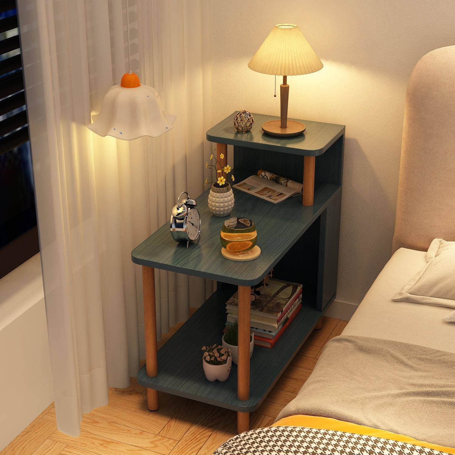 简易卧室床头柜子家用卧置物窄小边型实木床柜出租房1355用小室边