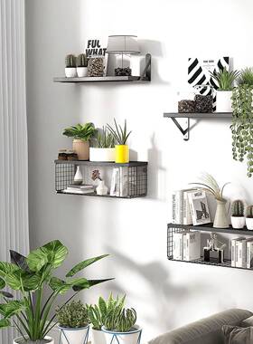 铁艺浮KJZ卧动搁板储浴室多层收纳架带物篮毛巾架面室客厅墙装饰