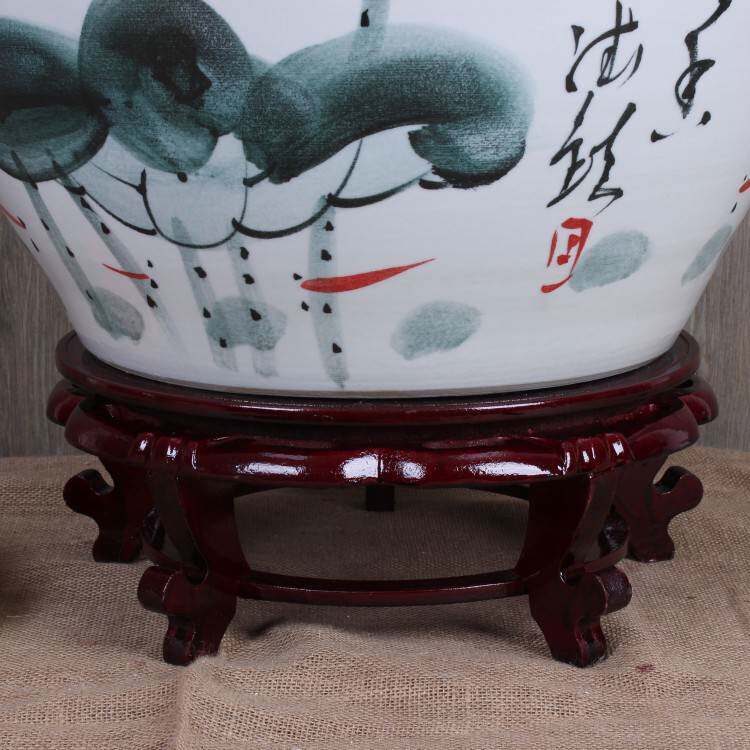 景德镇陶瓷鱼缸创意手绘荷花水缸大号陶瓷乌龟缸中式家居陶瓷摆件