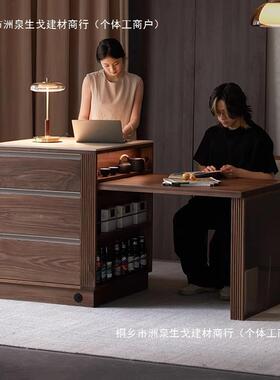 黑胡桃岛台餐桌一30461体小户型家木餐用可伸多功能收纳吧台缩桌