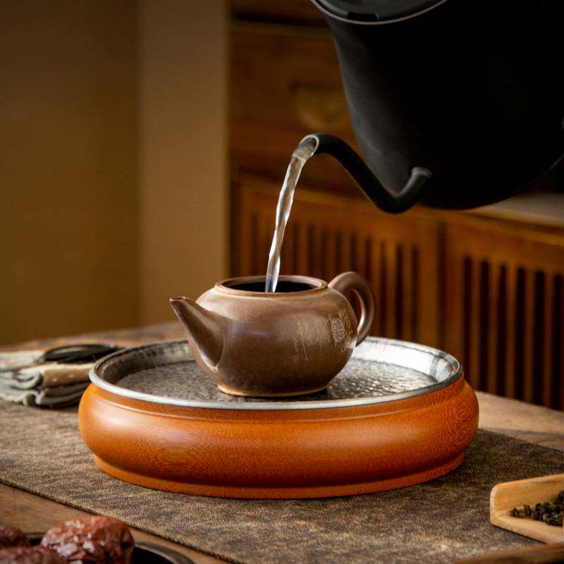 壶承干泡茶盘可蓄水花梨木电木整版整料茶洗建水锡面茶道茶台配件
