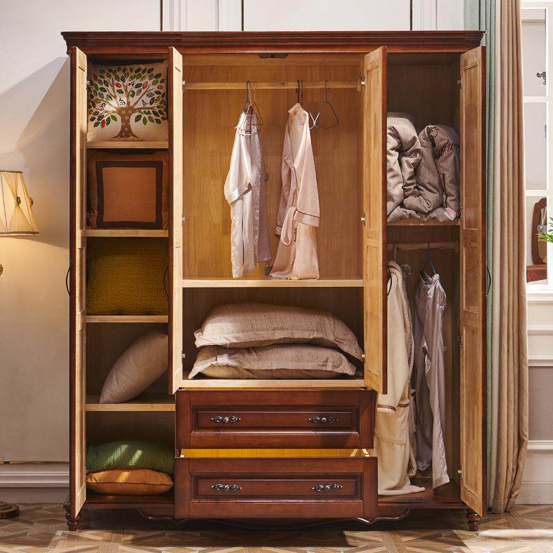 美式轻8991实木衣柜简约抽现代卧室功能衣橱三四五平奢开门复古大