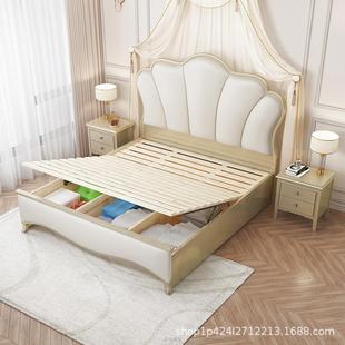 式 奢2003轻花瓣床美软包实木床现代简约床公主床双人1.8m主卧储物