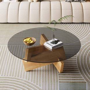 玻茶璃几家用户型实木圆形茶几客小H1122厅代创意组合简现约时尚