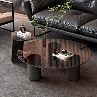 轻奢岩板玻璃茶几客厅家用现代简约小户型沙发实木茶几2025新款