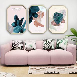 简约现代多玄八边形客装饰画关轻叶子厅客310厅奢餐厅晶瓷挂画