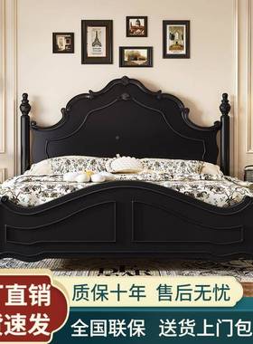 法床式实木代床美式复古黑色主卧床1.8m现简约储物ZLA人公主床1双