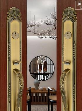 豪华30327大门锁大双开门对开大拉手门械门锁入户实木门欧式别墅