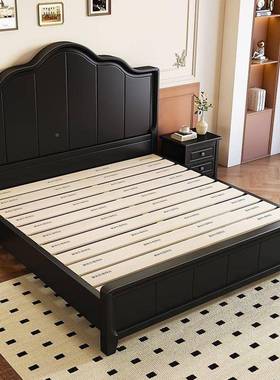 美式古风黑色HUV储实木双床.主卧15米人床现代简约复古1.8米物床