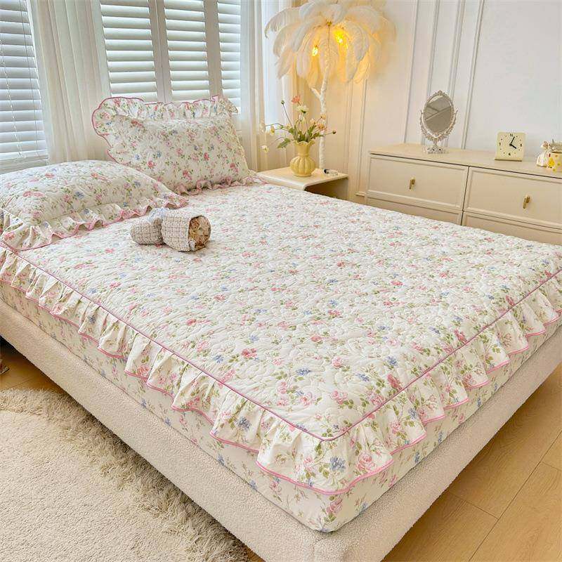纯棉夹棉笠单YF公主风全床棉边款床罩床花垫保件护套防尘床单三件,床上用品,床裙,淘宝优惠券,粉丝福利购,淘宝优惠卷