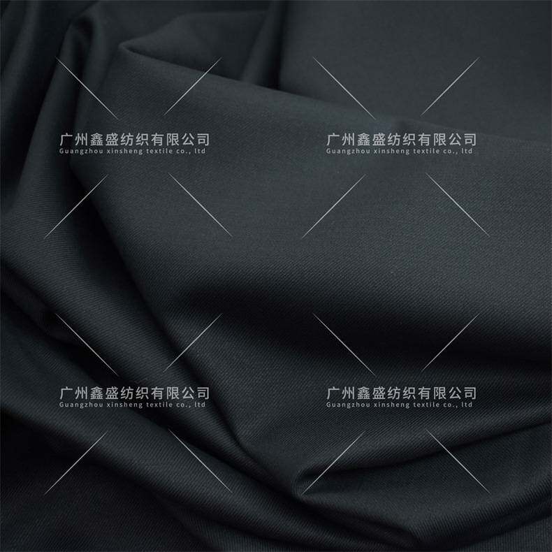 纬弹哔叽黑色时装套装面料羊毛桑蚕丝山羊绒弹力丝毛混纺W83133