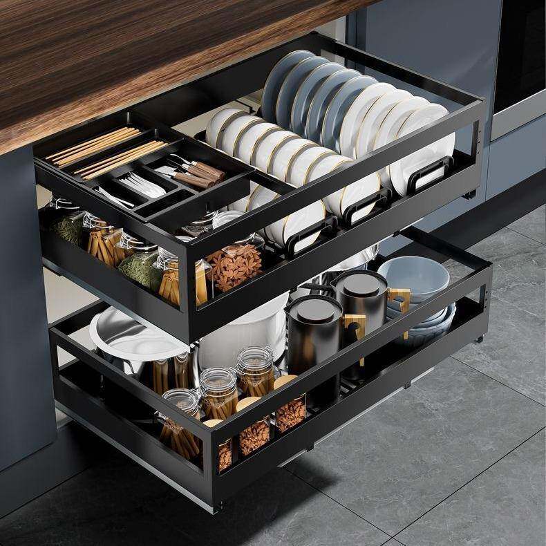 多功能房篮不钢双层抽屉式碗架橱拉锈柜厨碗篮收纳89碗篮碟架工厂