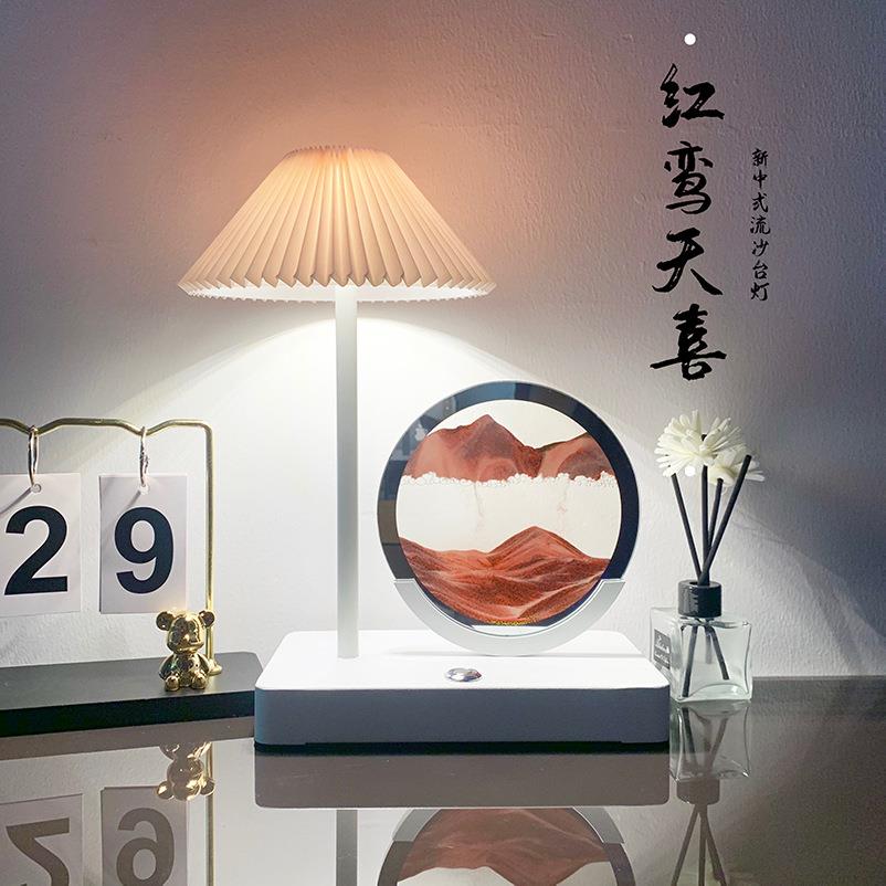 新中式创意摆流件台灯客厅酒柜办公装饰台小灯136山水沙画室沙漏