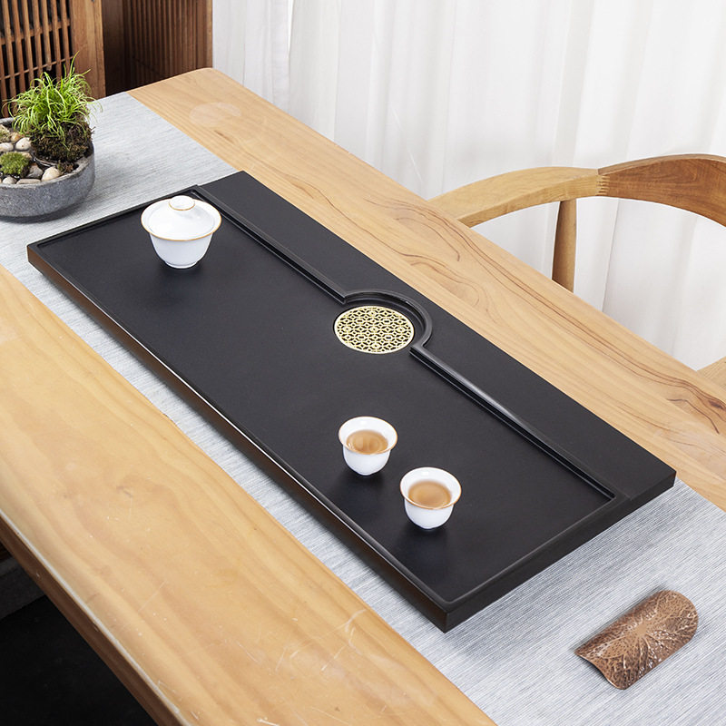 乌金石茶盘一轻奢干泡家用茶台茶桌高档简约茶台长方形泡茶托盘