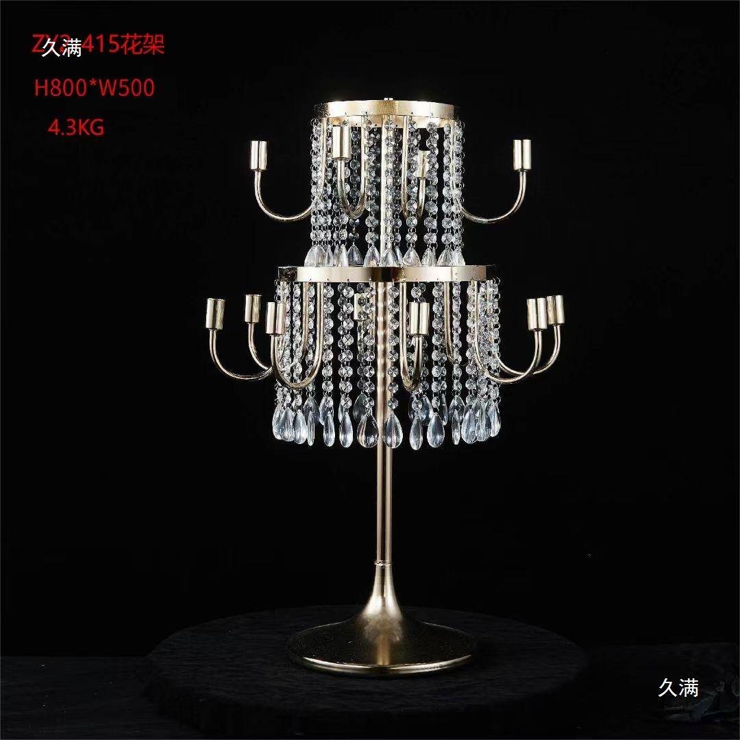发光水晶装饰堂铁艺花瓶新款宴会婚庆桌花架摆件婚礼花器花瓶酒店